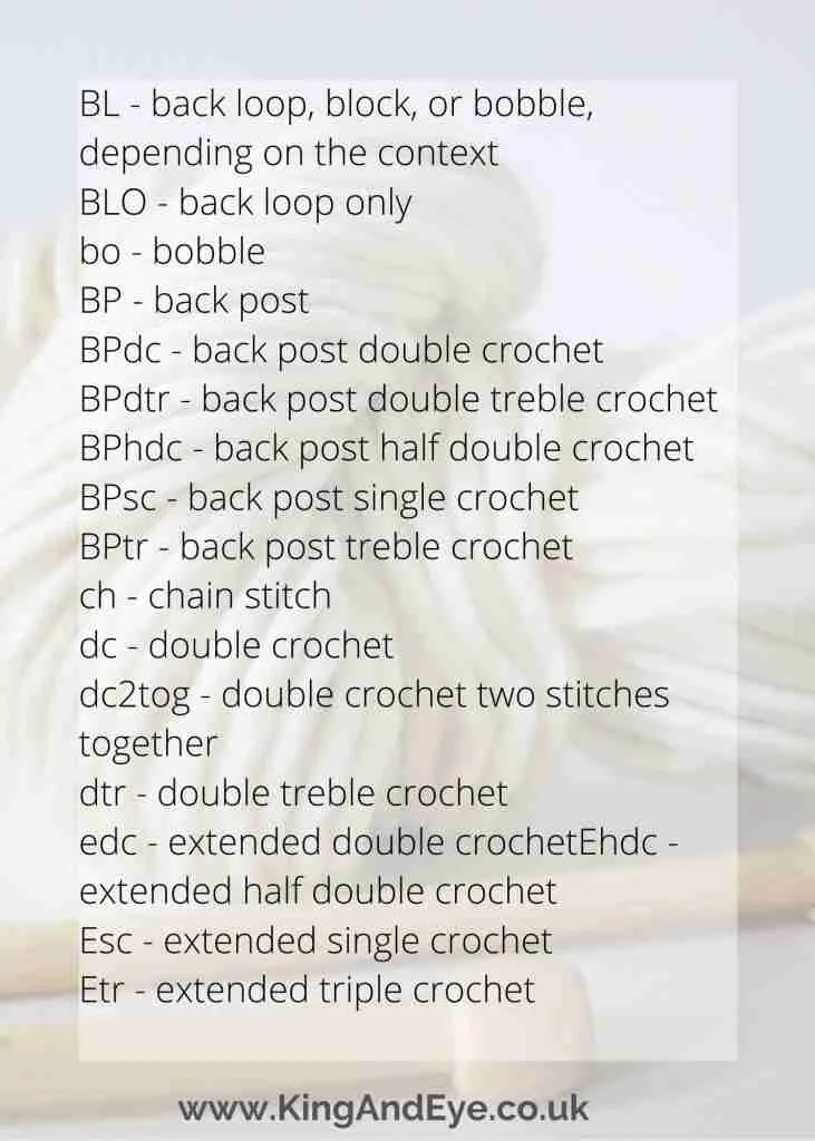 Crochet STitch Abbreviations 1