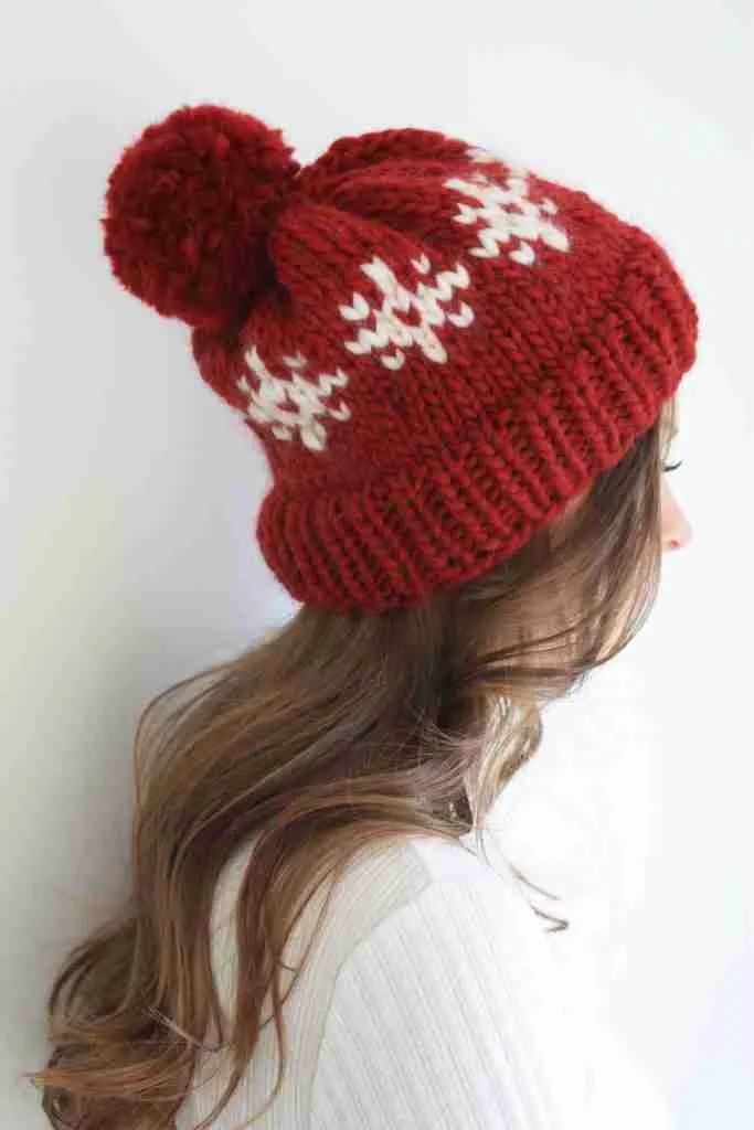 Girl wearing Chunky Colourwork Hat knitting pattern